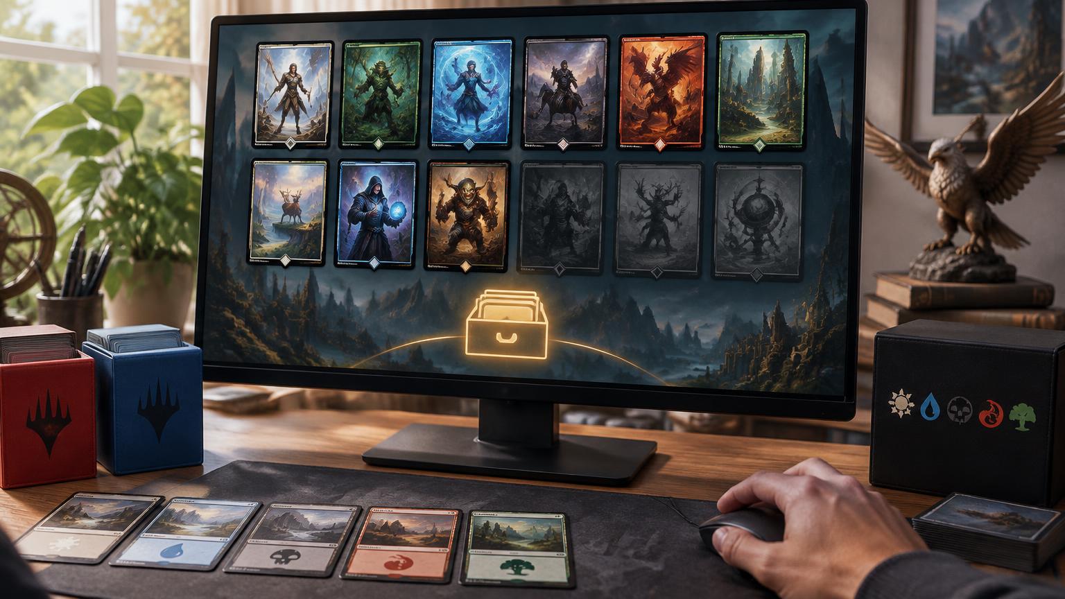 Il·lustració d’una col·lecció digital de cartes i l’arxiu del format Alchemy